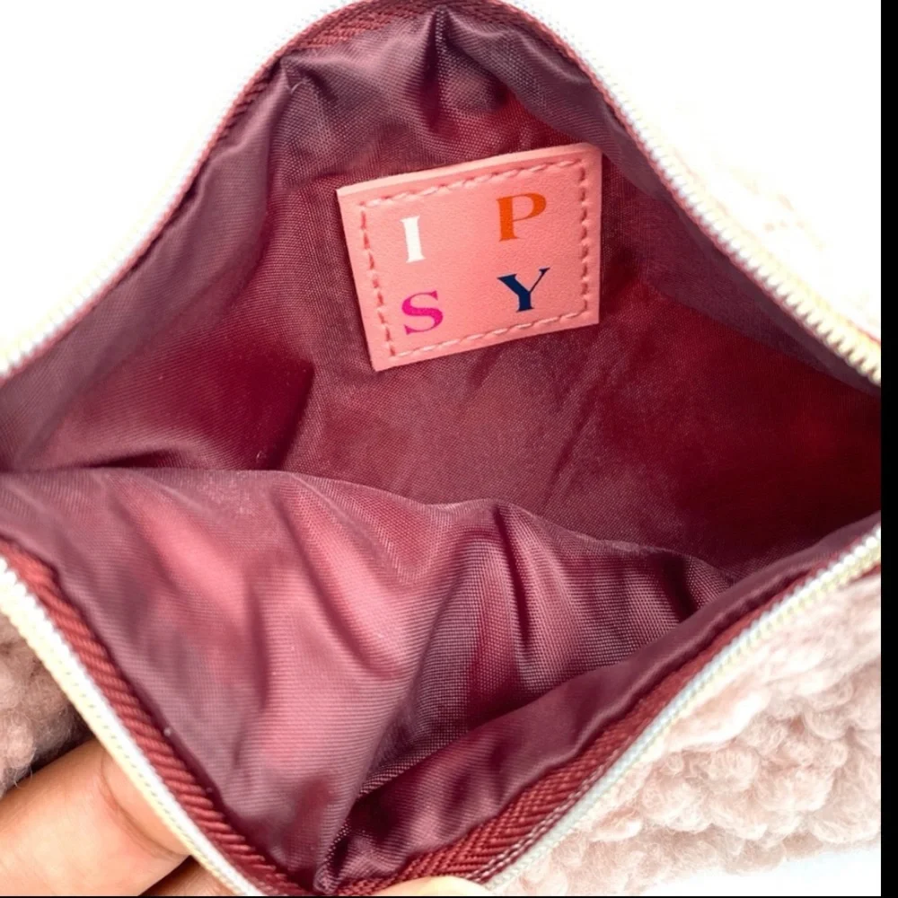 Ipsy Pink Faux Sherpa Wristlet Glam Bag